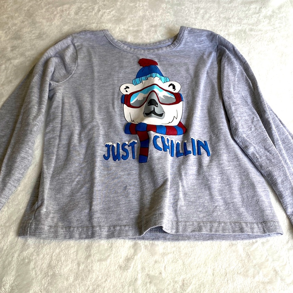 Buzz Cuts Boy’s Grey Polar Bear Long Sleeve   Size 7